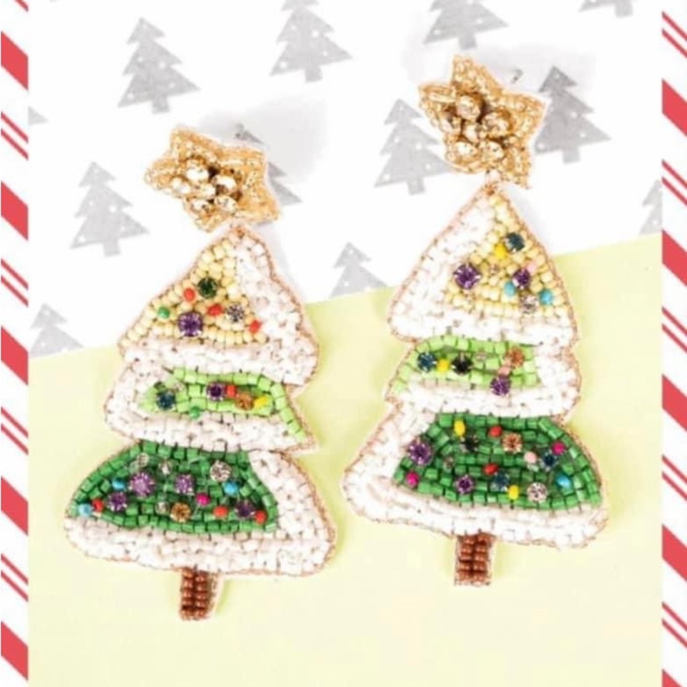 Christmas Tree Seed Bead Earrings